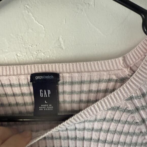 Gap Sweater Y2k Large Pink Gray Striped Stretch Crewneck Long Sleeve Pullover - Picture 4 of 8